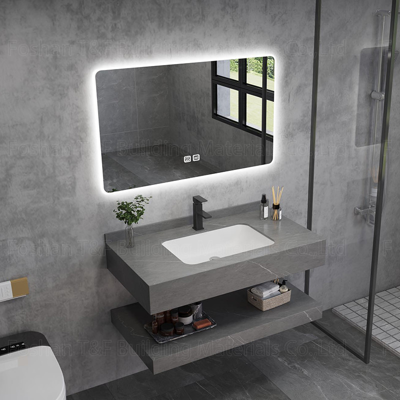 کابینت سینک حوضه سنگ سینتد روشویی هتل مدرن مرمر آینه LED هوشمند