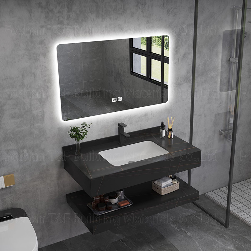 کابینت سینک حوضه سنگ سینتد روشویی هتل مدرن مرمر آینه LED هوشمند
