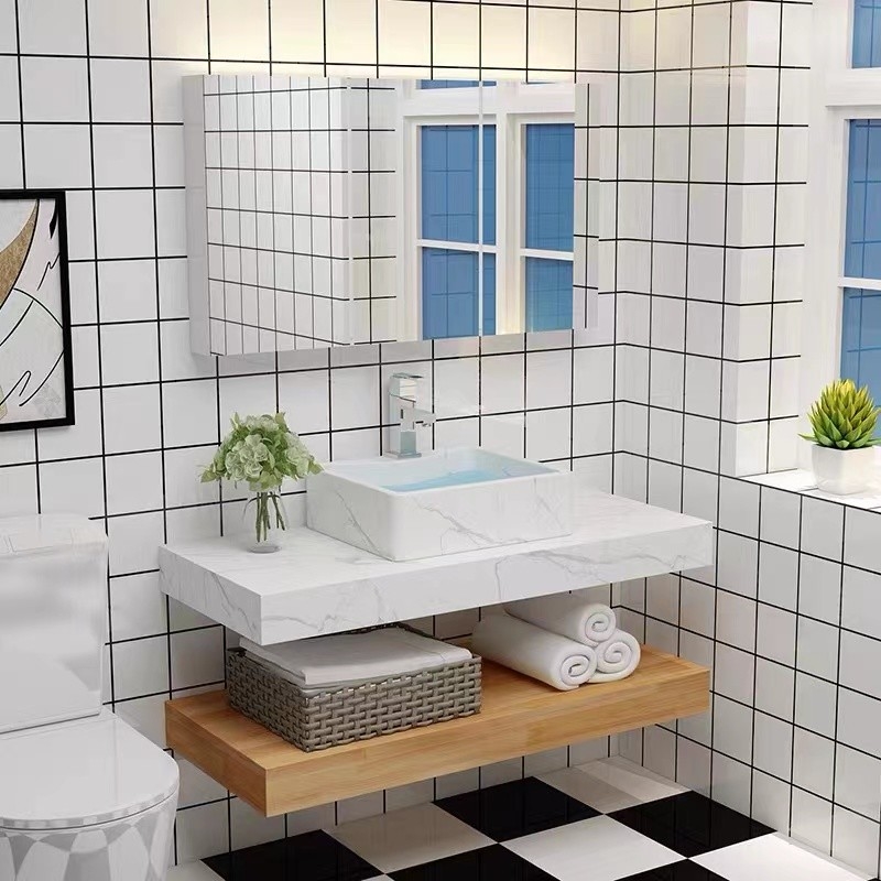 کابینت آینه روشویی حمام دیواری ضد آب مدل اروپایی رنگ چوب