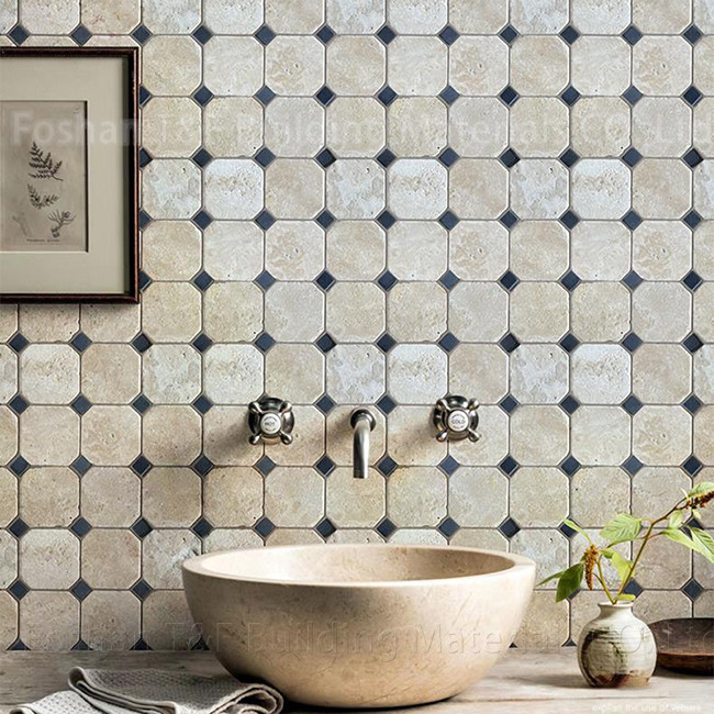 کاشی کف غیر لغزنده 300x300mm موزاییک سنگ غار طبیعی هتل سنگ Clem Do Old Octagon