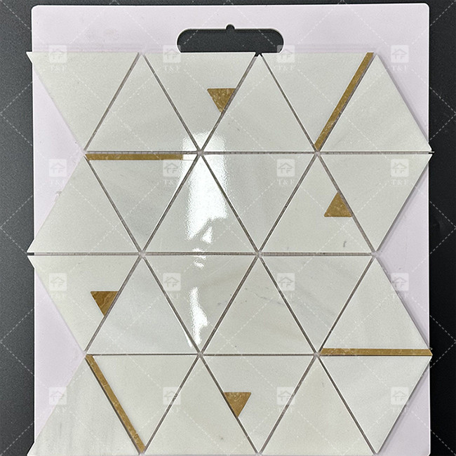 سنگ مرمر مثلث لوکس موزاییک کاشی با فولاد ضد زنگ فلز موزاییک کاشی حمام Backsplash