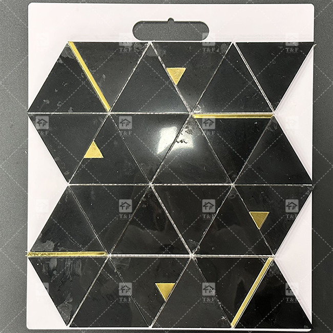 سنگ مرمر مثلث لوکس موزاییک کاشی با فولاد ضد زنگ فلز موزاییک کاشی حمام Backsplash