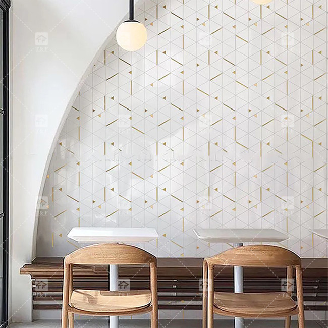 سنگ مرمر مثلث لوکس موزاییک کاشی با فولاد ضد زنگ فلز موزاییک کاشی حمام Backsplash