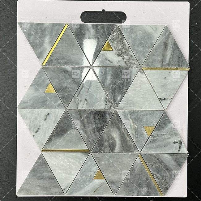 سنگ مرمر مثلث لوکس موزاییک کاشی با فولاد ضد زنگ فلز موزاییک کاشی حمام Backsplash