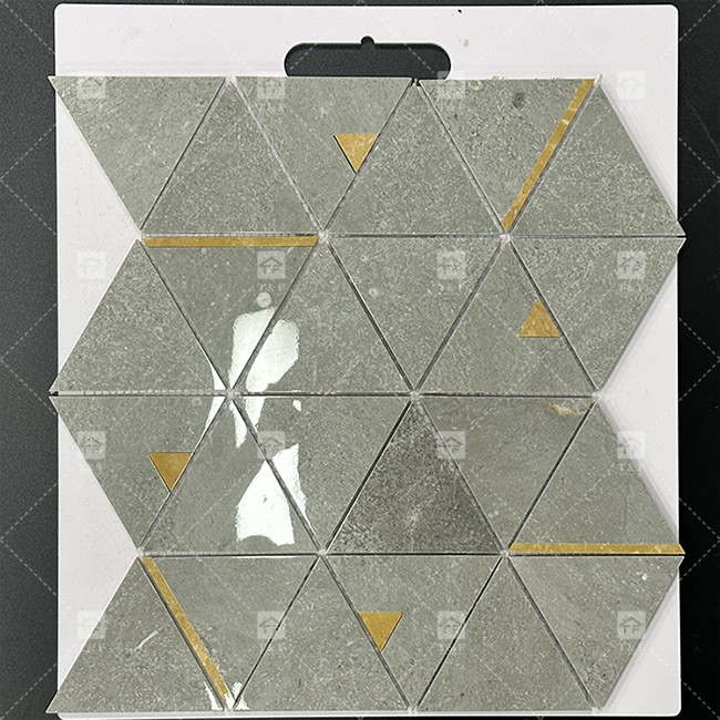 سنگ مرمر مثلث لوکس موزاییک کاشی با فولاد ضد زنگ فلز موزاییک کاشی حمام Backsplash