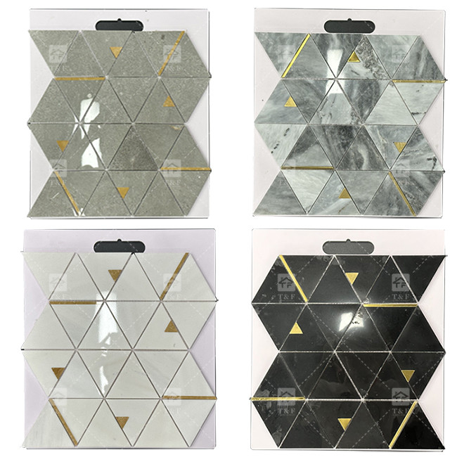 سنگ مرمر مثلث لوکس موزاییک کاشی با فولاد ضد زنگ فلز موزاییک کاشی حمام Backsplash
