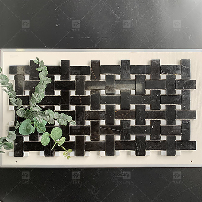 مربع سیاه و سفید سنگ مرمر موزاییک 8mm دیوار تزئینات