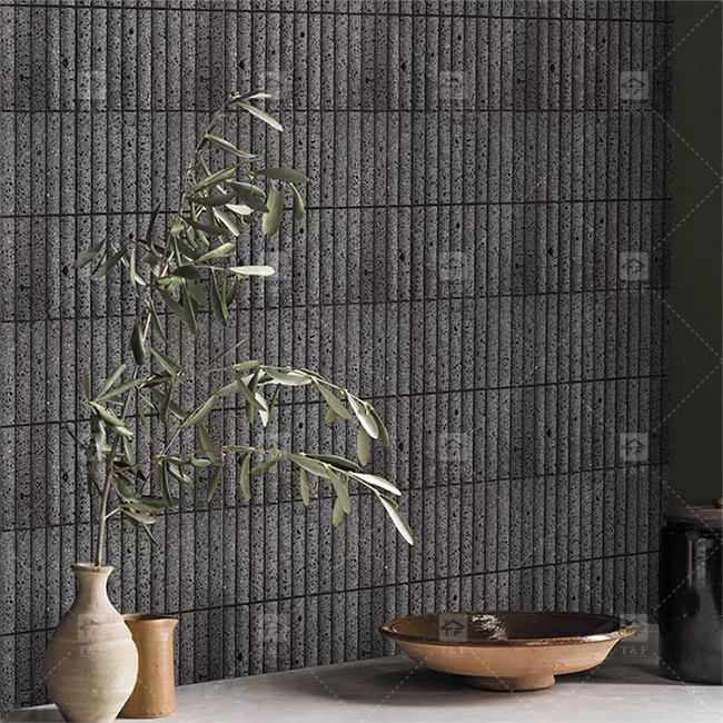 رنگ سیاه منحنی فلوت سنگ آهک موزاییک کاشی تزئینات حمام Backsplash کاشی
