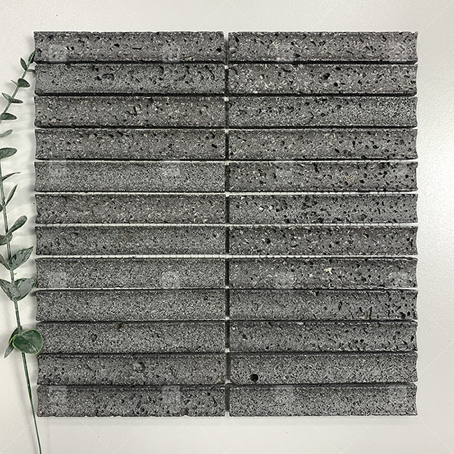 رنگ سیاه منحنی فلوت سنگ آهک موزاییک کاشی تزئینات حمام Backsplash کاشی