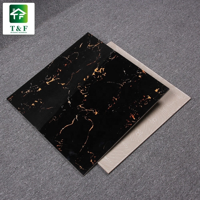 کاشی کف چینی جلا داده شده 600x600 رنگ گل مشکی و طلایی